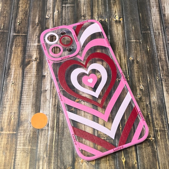 5for$10 Looped Pink Red Heart Transparent Lucky IPhone 12 Pro Max Phone Case - Picture 5 of 5